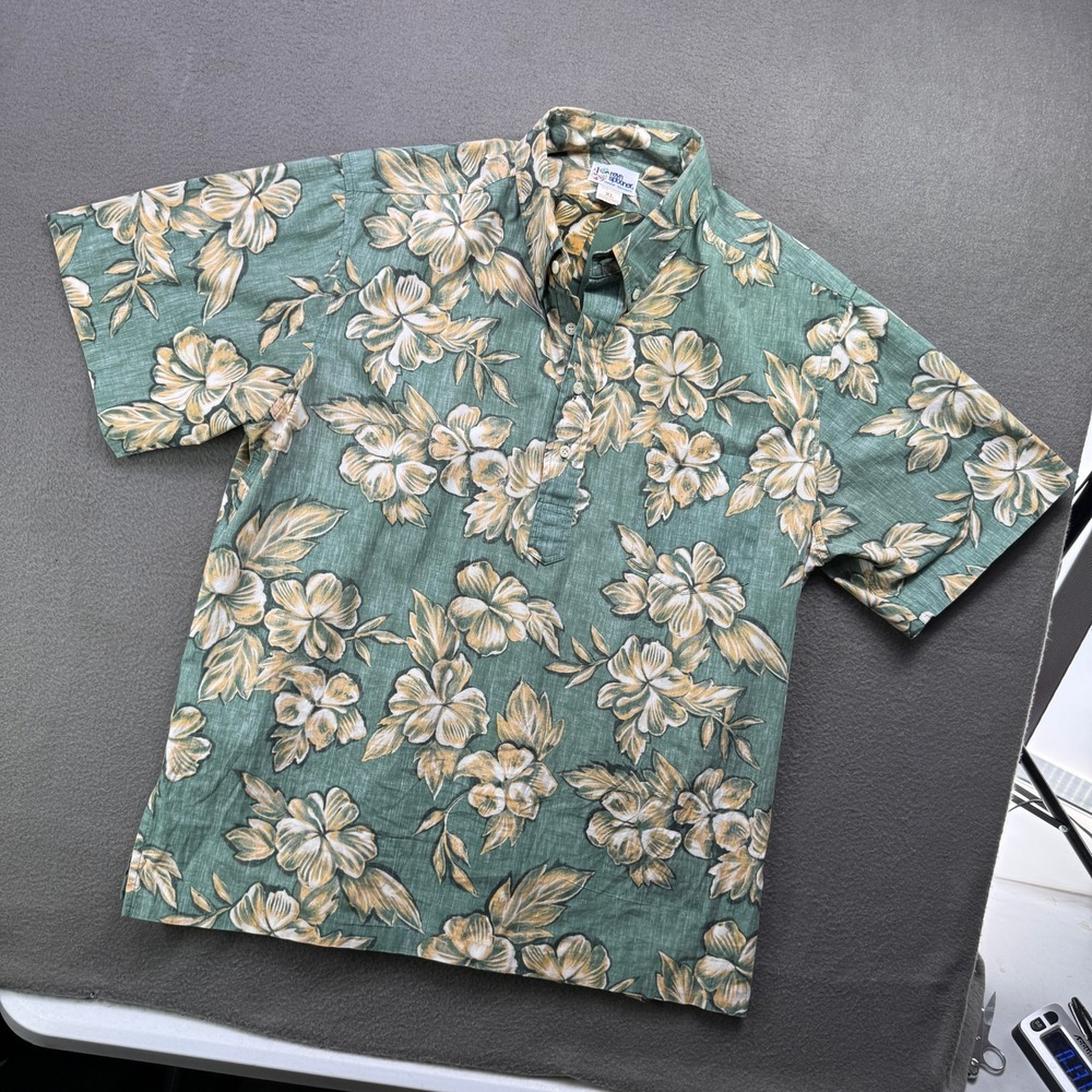 Vintage Reyn Spooner Shirt XL Green Hibiscus Cotton Pullover Hawaiian Aloha - Picture 2 of 9